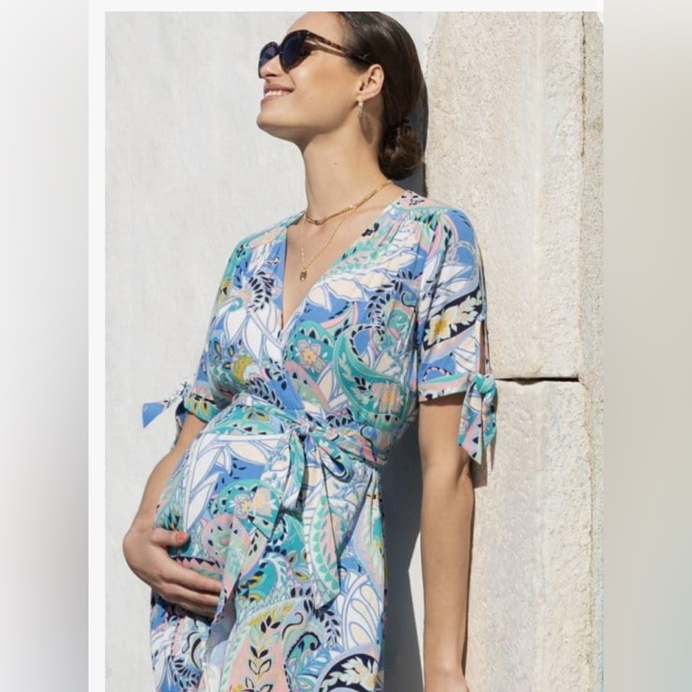 Seraphine Blue and Green Patterned Midi Dress - Picture 4 of 9